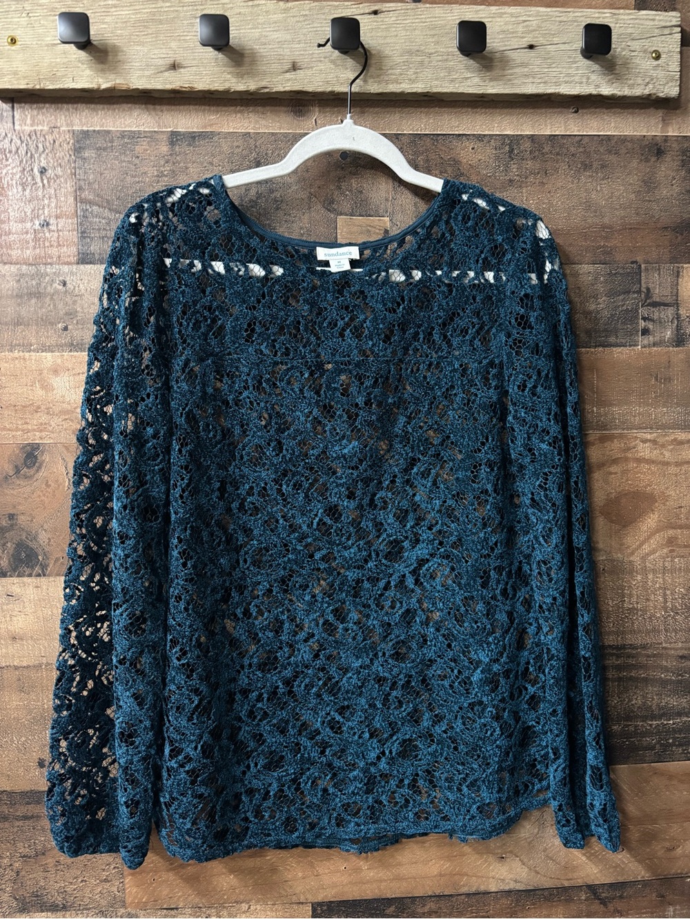 Sundance Teal Crochet Lace Long-Sleeve Top